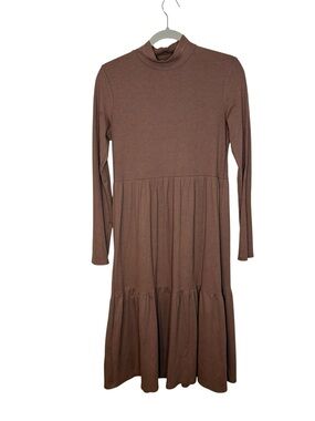 NLT Brown Ribbed Tiered Knee Length Dress Size Medium